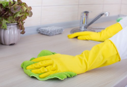 Trained cleaner following safe cleaning procedures in Collierswood