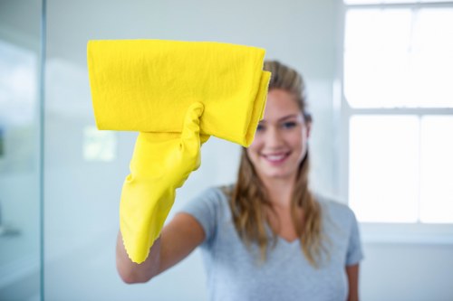 Cleaner using protective equipment while handling cleaning products